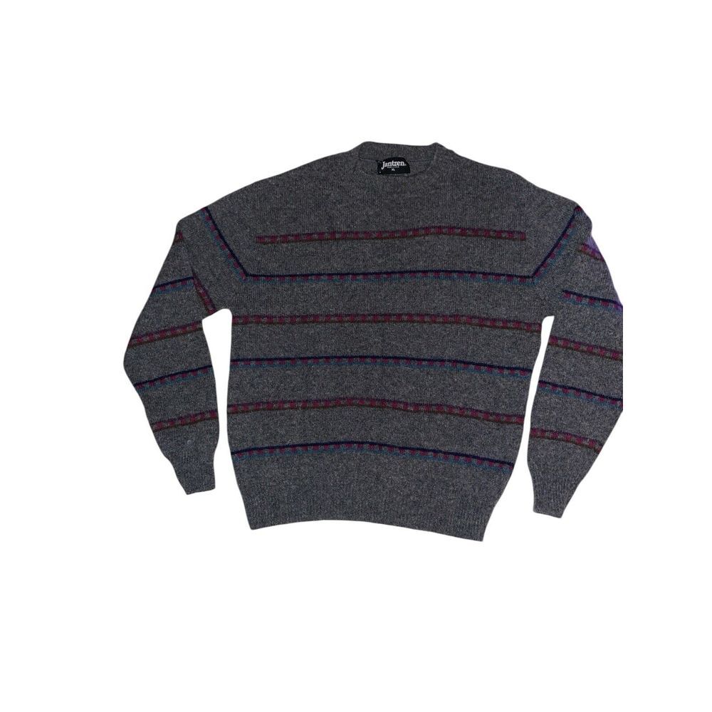 Jantzen VTG‎ Sweater Mens XL Gray Long Sleeve Wool Crew Neck USA Made Vintage